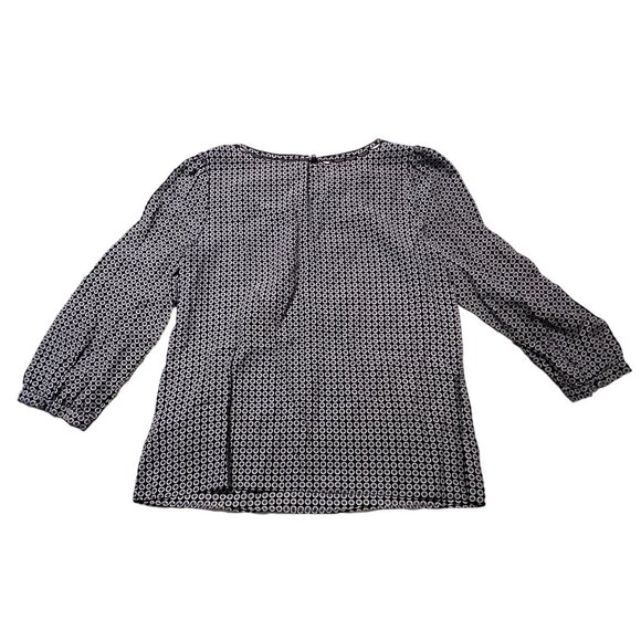 J. Crew 100% Silk Women's Size 4 Top Purple Black Cut out Neck Silk Blouse Excel - Picture 4 of 7